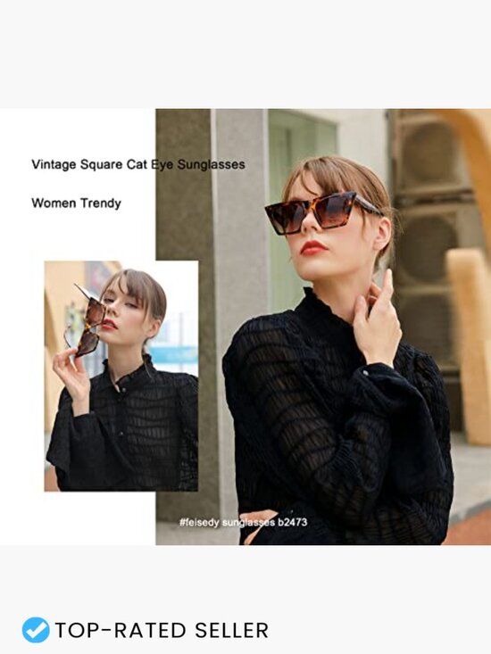 Vintage Square Cat Eye Sunglasses Trendy Retro Cateye Oversized Frame main image 7